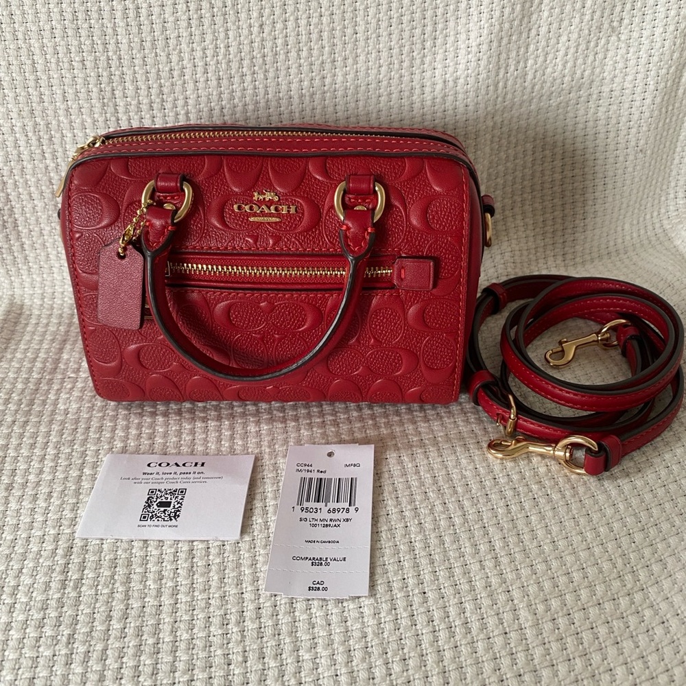 Coach Mini Rowan in Red Embossed Leather